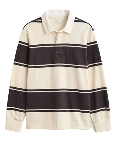Gant - Striped Rugger Polo - Charred Wood Brown